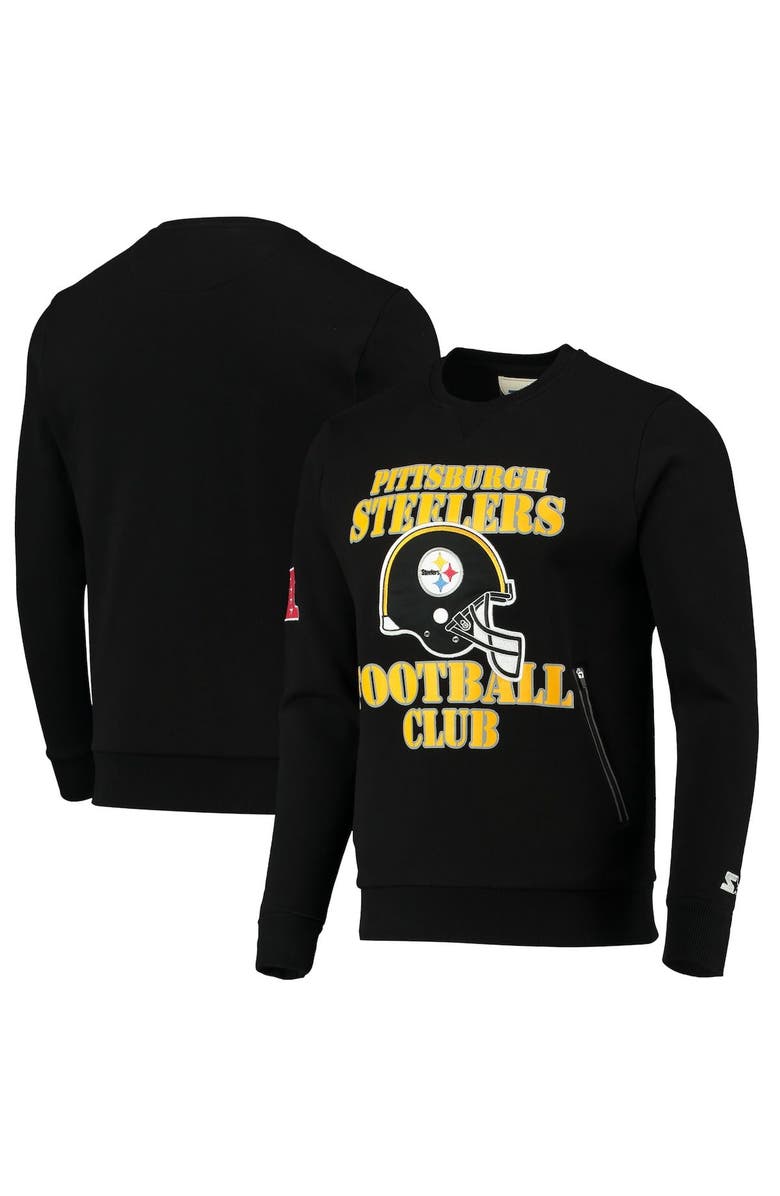 STARTER Men's Starter Black Pittsburgh Steelers Locker Room Throwback End Zone Pullover Sweatshirt, Alternate, color, 