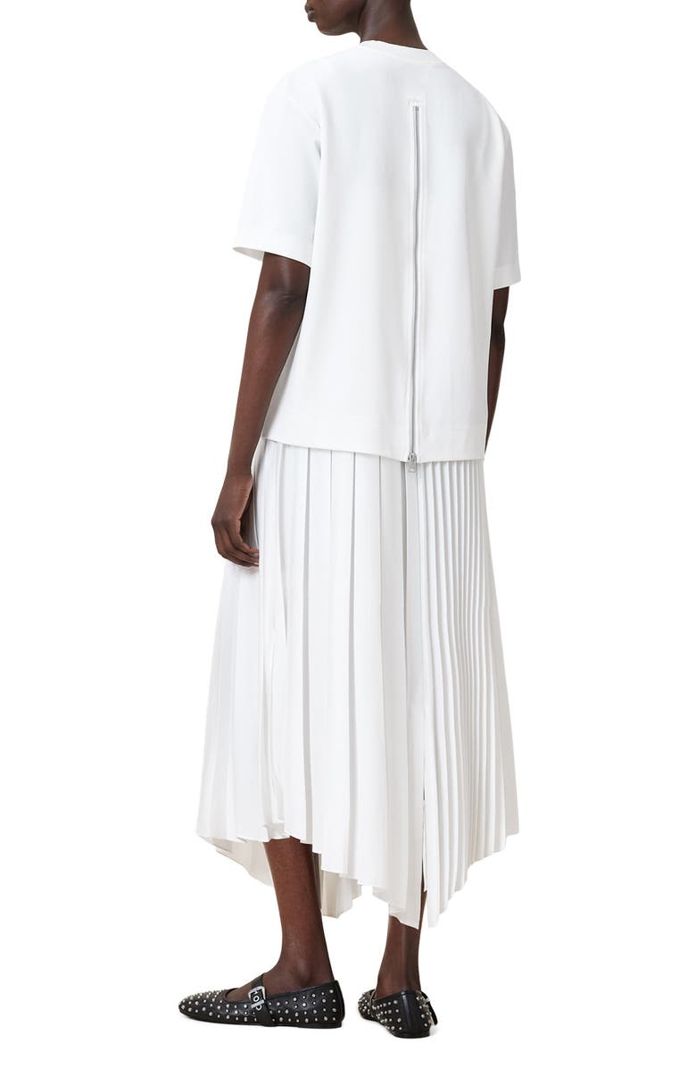 AllSaints Jax Short Sleeve Top & Pleated Sleeveless Dress, Alternate, color, Chalk White