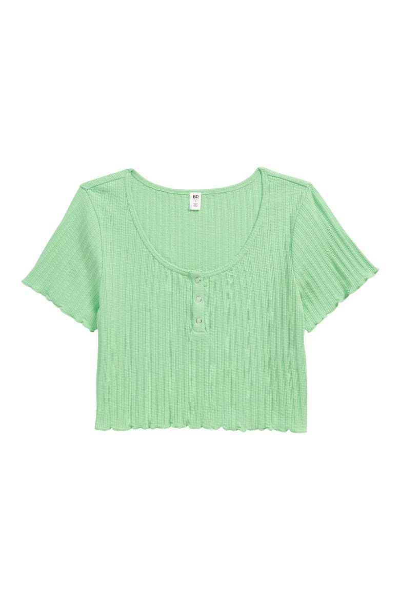 Pointelle Rib Crop Henley, Alternate, color, GREEN SUMMER
