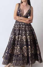 RAAS Alisha Brocade Plunge Neck Gown