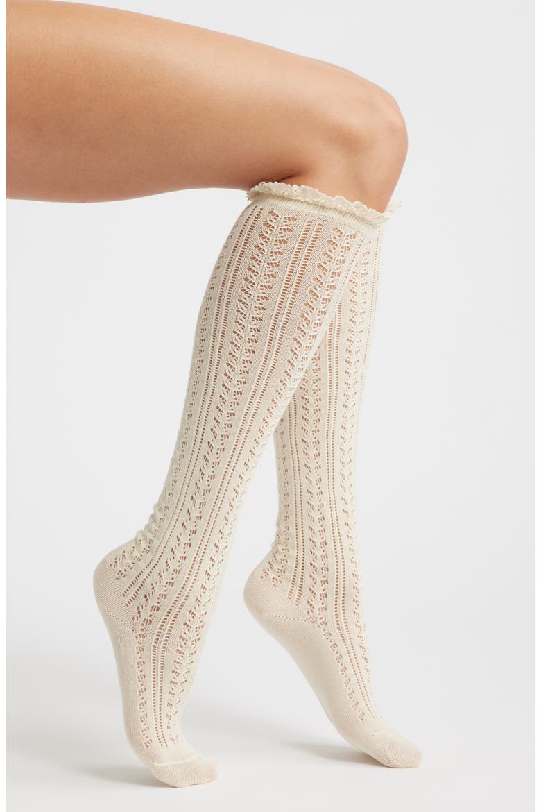 Misty Pointelle Tall Socks, Main, color, CREAM