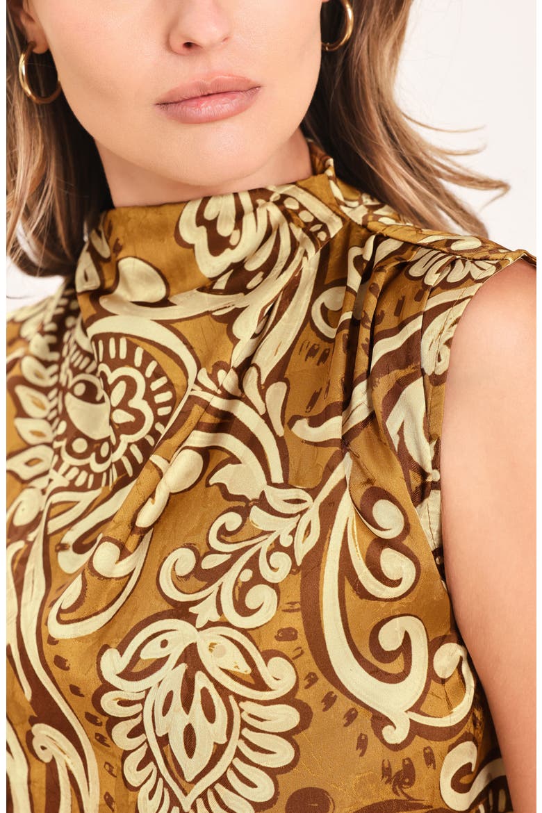 Mock Neck Sleeveless Print Top, Alternate, color, BROWN