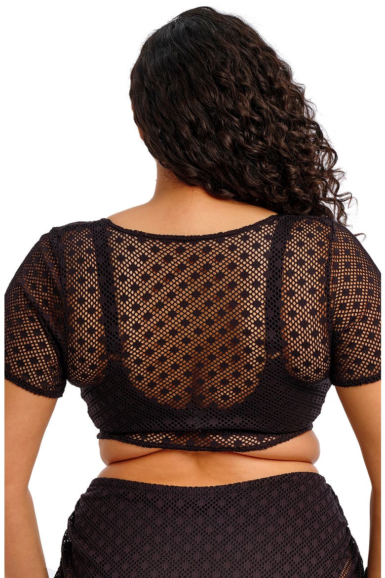 Bazarruto Tie Front Sheer Mesh Cover-Up Top, Alternate, color, BLACK