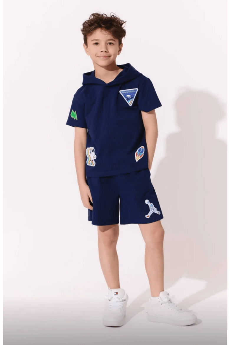 Navy Space Boys Short Set, Alternate, color, Blue