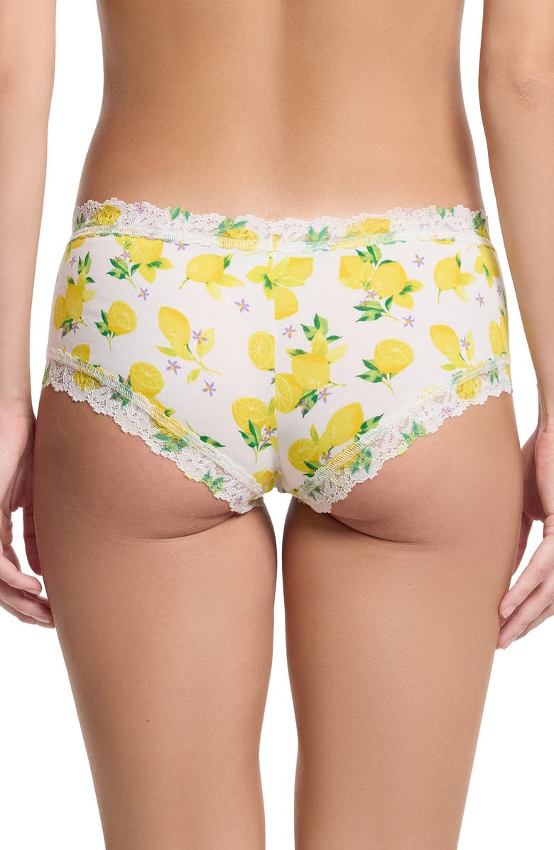 Hanky Panky Floral Print Supima<sup>®</sup> Cotton Boyshorts, Alternate, color, Make Lemonade White