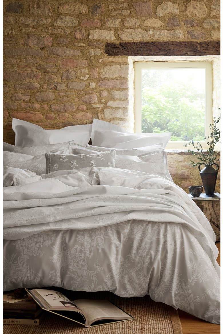Beatrice Luxury Cotton Percale Jacquard Duvet Cover Sets, Alternate, color, Beige