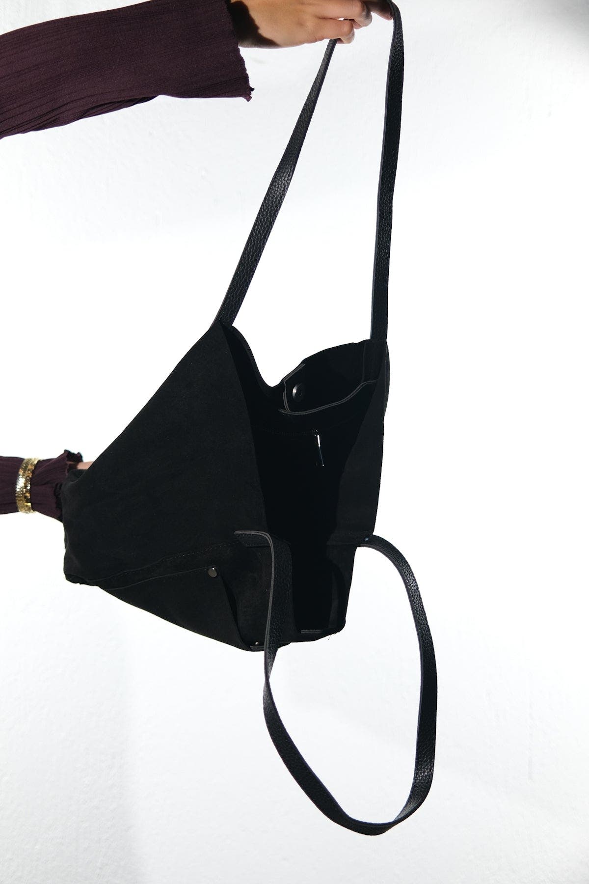 Forever & Always Shoes Tranzia Leather Shoulder Bag, Alternate, color, Black Suede