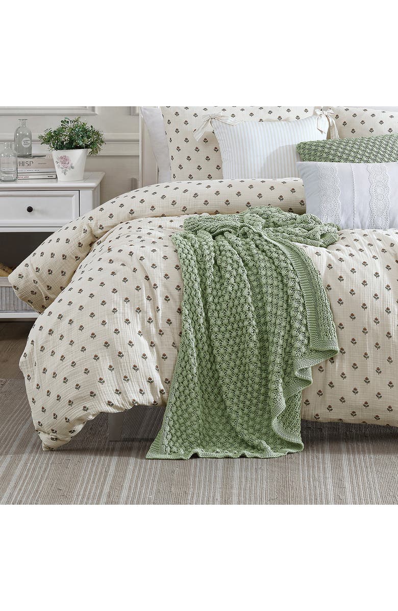 Peri Home Crochet Knit Cotton Throw Blanket, Alternate, color, Sage