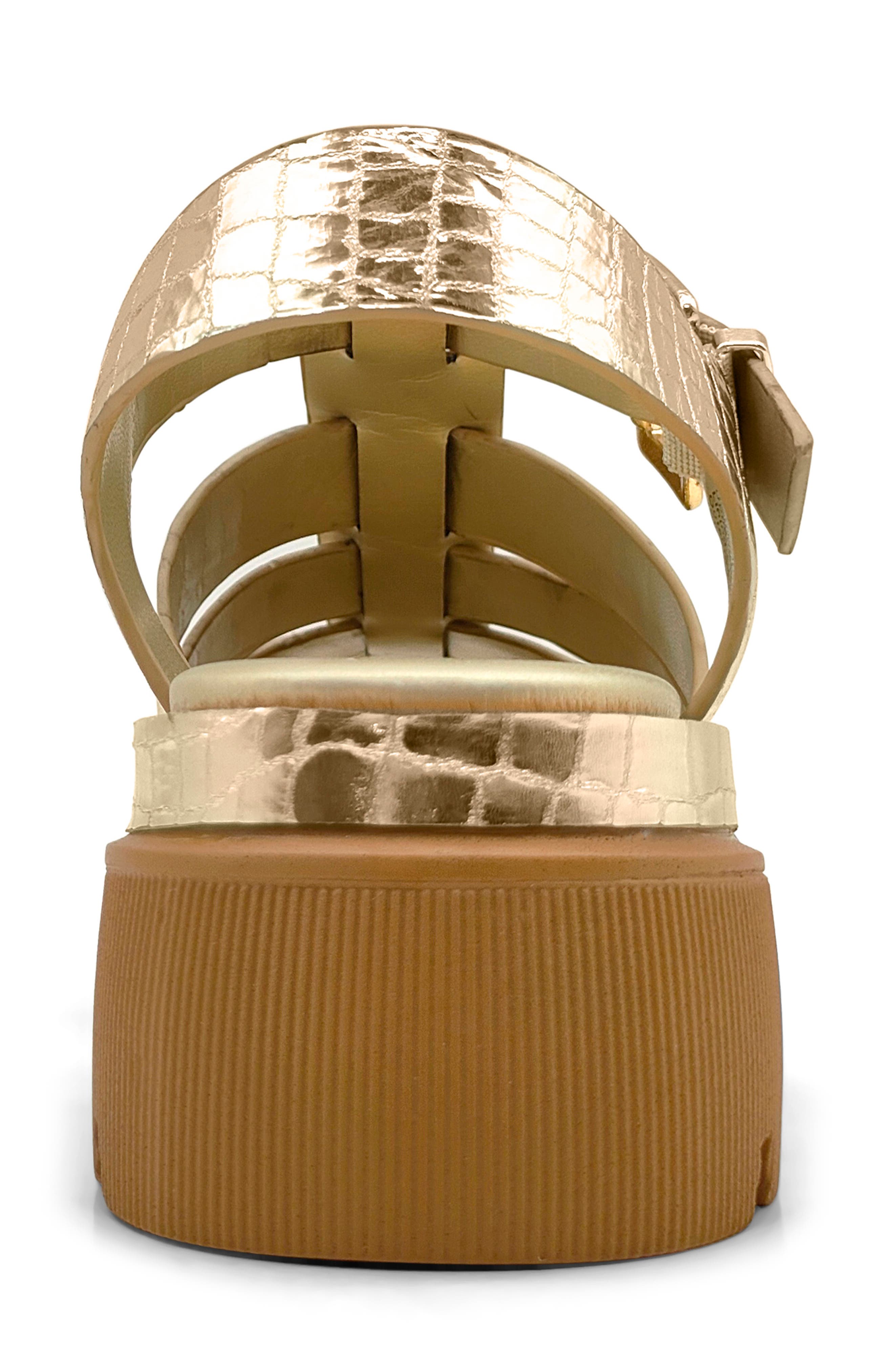 Kenneth Cole Herron Lizard Embossed Lug Sole Sandal, Alternate, color, Soft Gold Leather