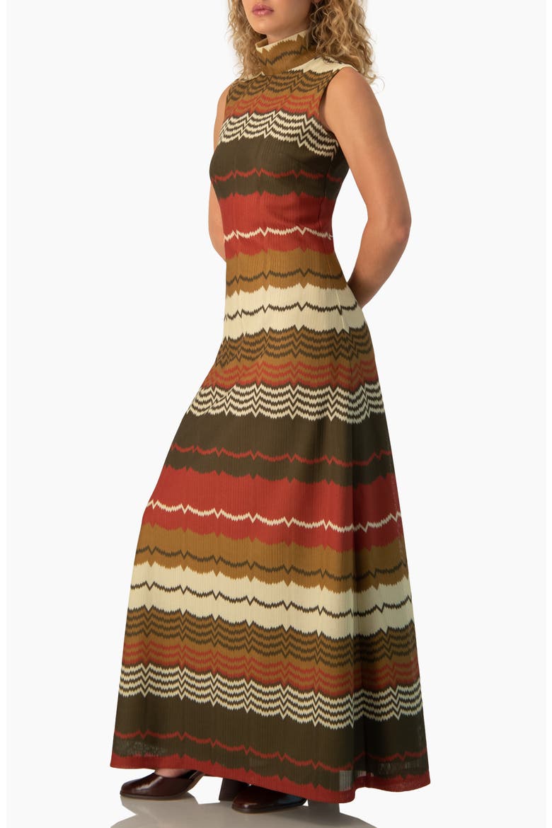 Colorblock Zigzag Knit Mock-Neck Sleeveless Maxi Dress, Alternate, color, Bone