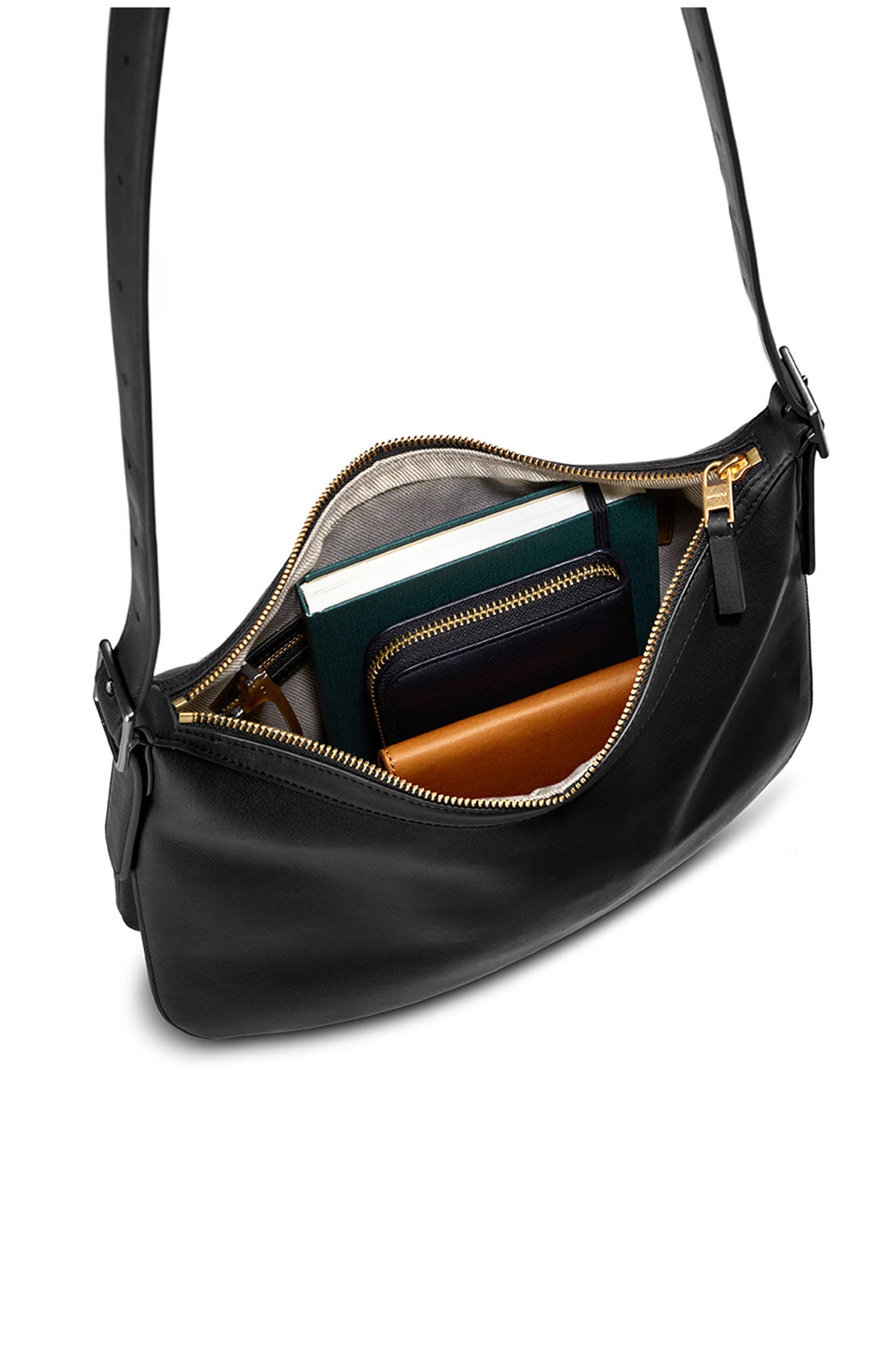 Shinola Medium Bixby Accordion Leather Crossbody Bag, Alternate, color, Black