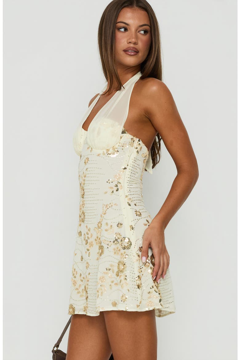 Verdanea Beaded Halter Minidress, Alternate, color, GOLD