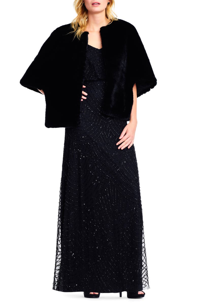 Adrianna Papell Faux Fur Jacket, Alternate, color, Black