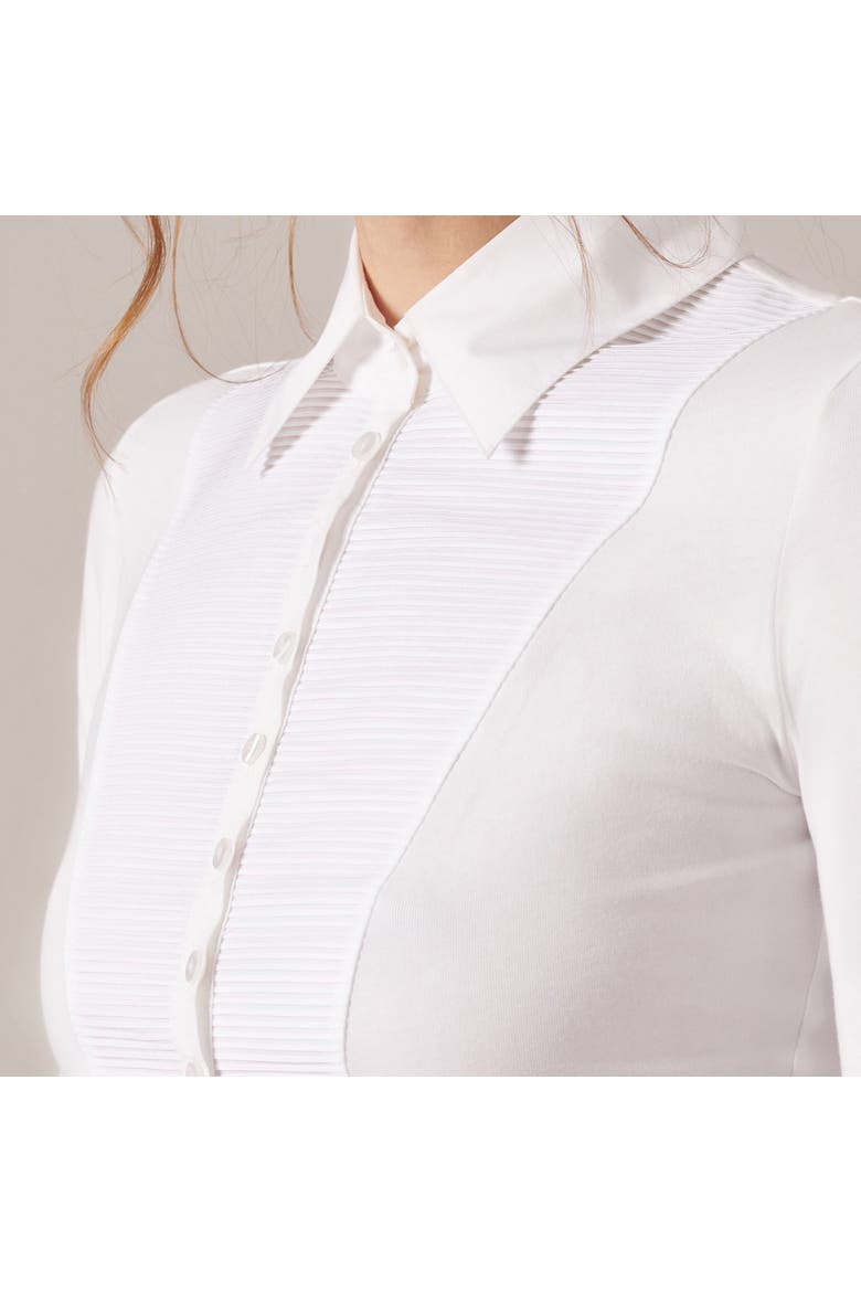 Women's Collar  Clodie White Pleated Cotton Shirt With Pointed Collar, Alternate, color, White