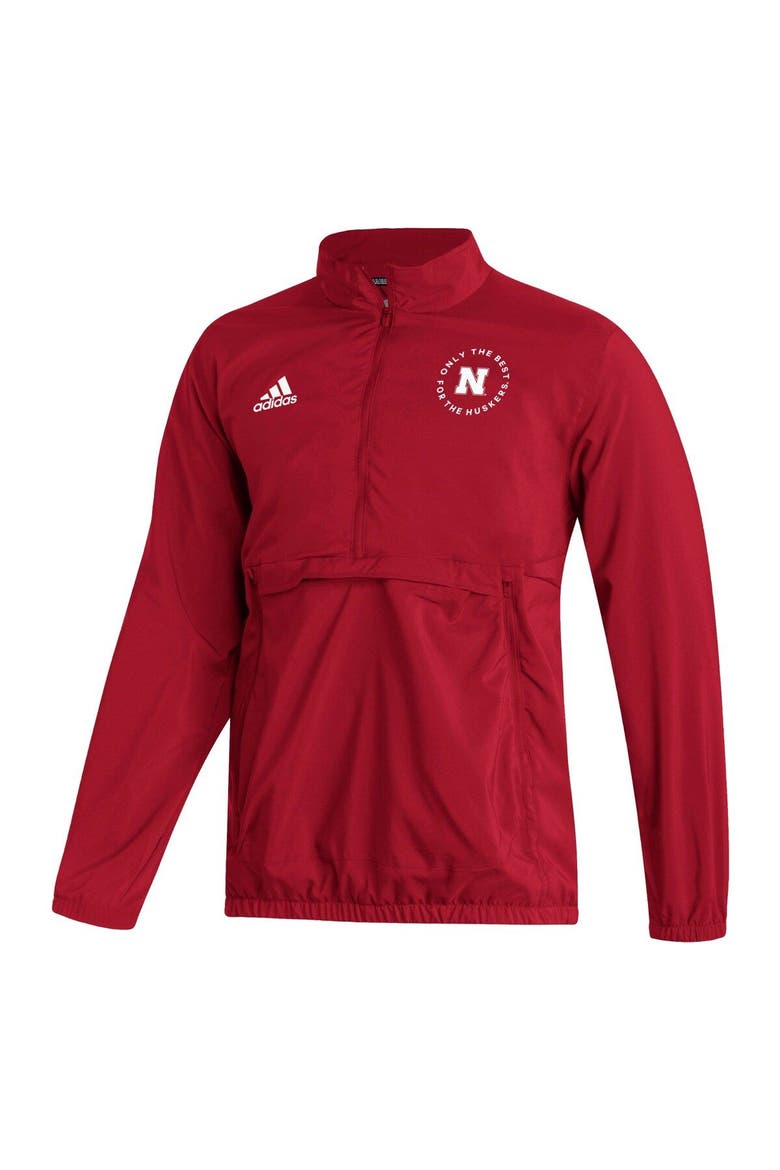 Men's adidas Scarlet Nebraska Huskers AEROREADY Half-Zip Jacket, Alternate, color, Scarlet
