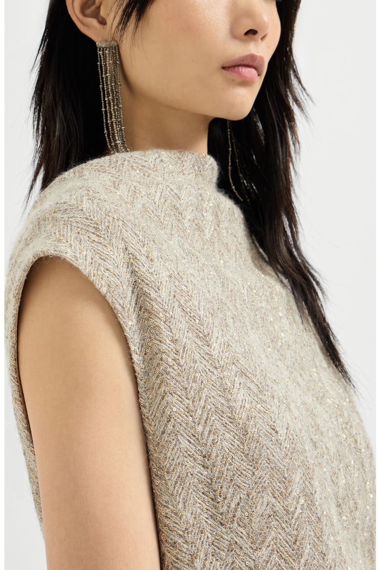 Dazzling chevron embroidery dress in sparkling mohair and wool, Alternate, color, Rope
