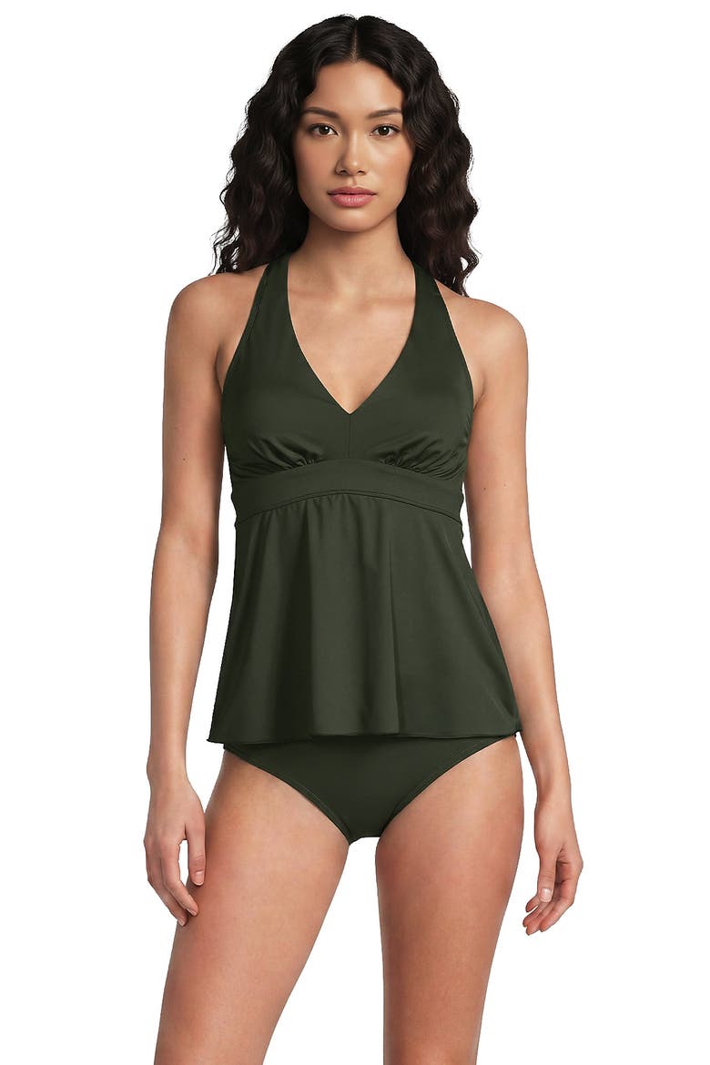 V-neck Racerback Flutter Tankini, Alternate, color, Rich Olive Green