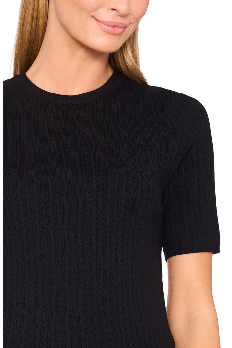 Pointelle Stitch Short Sleeve Sweater, Alternate, color, RICH BLACK