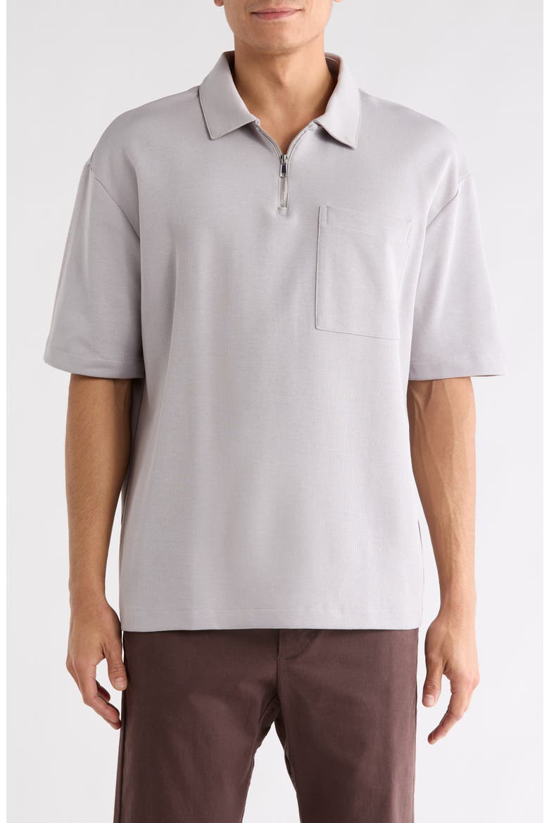 Zip Neck Polo, Main, color, LIGHT GREY