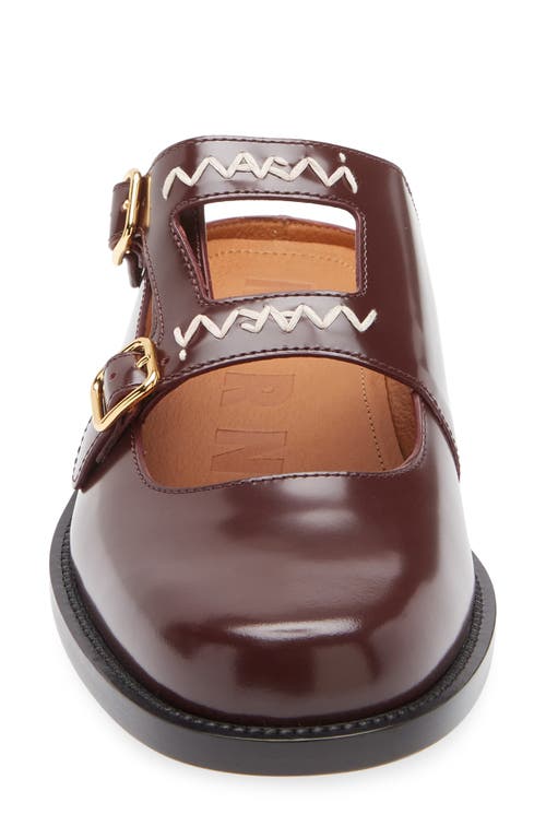 Shop Marni Logo Embroidered Sabot Mule In Burgundy/red