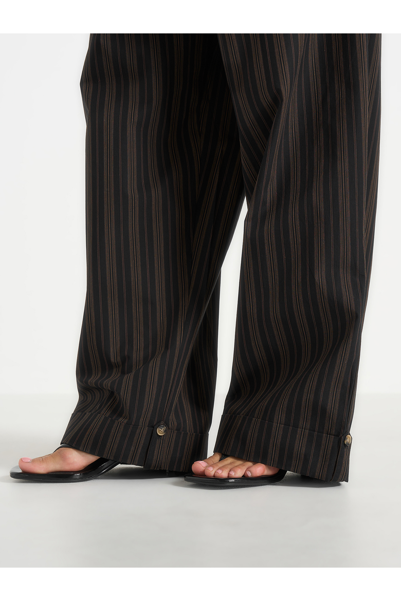 Ivanna Elasticated Wide Leg Striped Cotton Pants, Alternate, color, Black/Brown