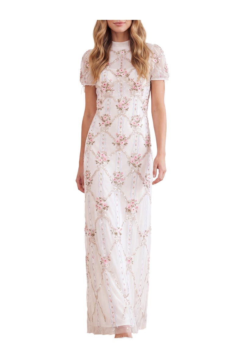 High Neck Embroidered Maxi Gown, Main, color, Chalk