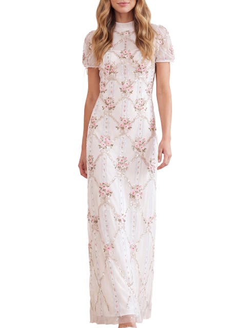 High Neck Embroidered Maxi Gown