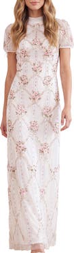 Needle & Thread High Neck Embroidered Maxi Gown