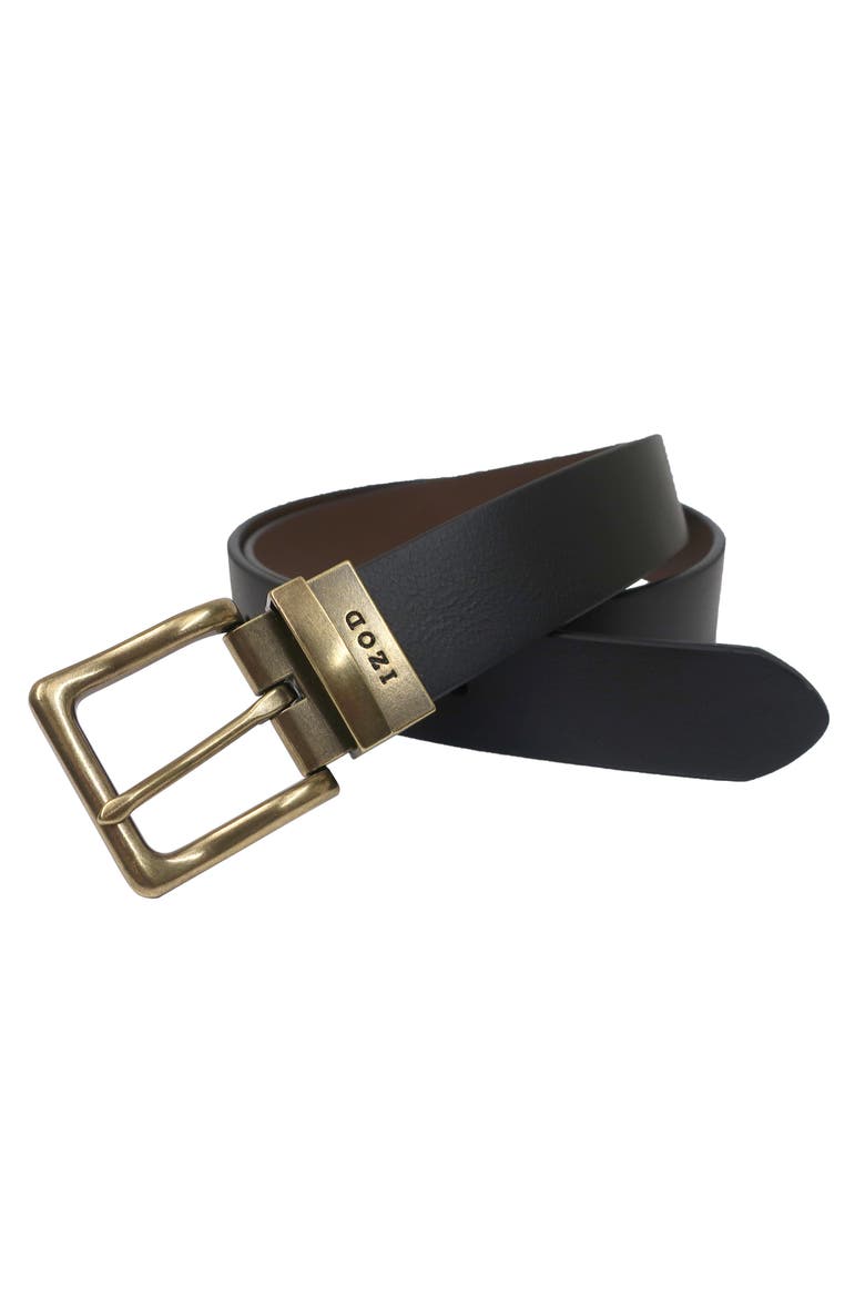 Mens Reversible Cut Edge Leather Belt, Main, color, Black