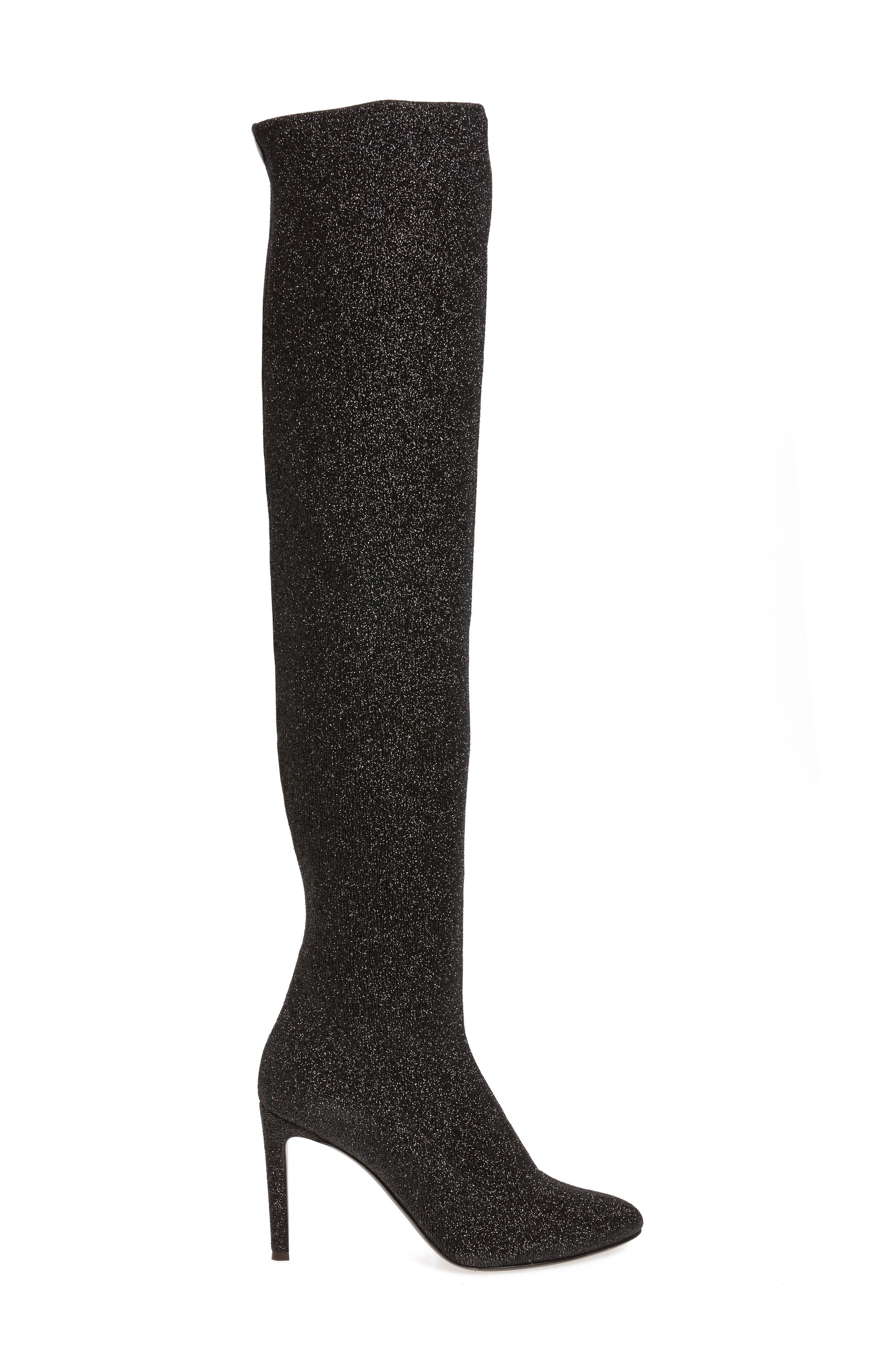 Glitter Stretch Over the Knee Boot, Alternate, color, BLACK