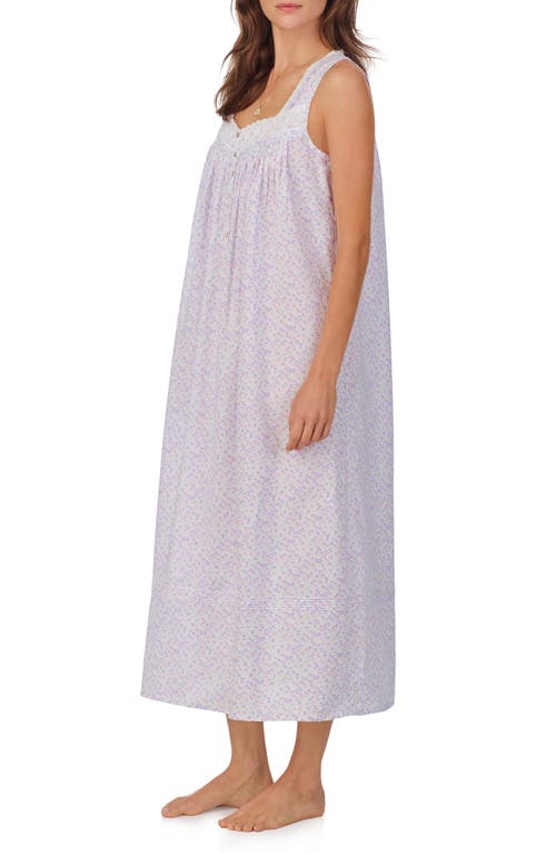 Shop Eileen West Floral Sleeveless Ballet Cotton Lawn Nightgown In White Grid Pink/peri Ditsy