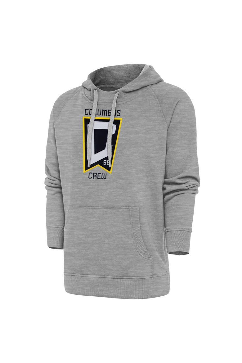 Men's Antigua Heather Gray Columbus Crew Victory Pullover Hoodie, Main, color, Heather Gray