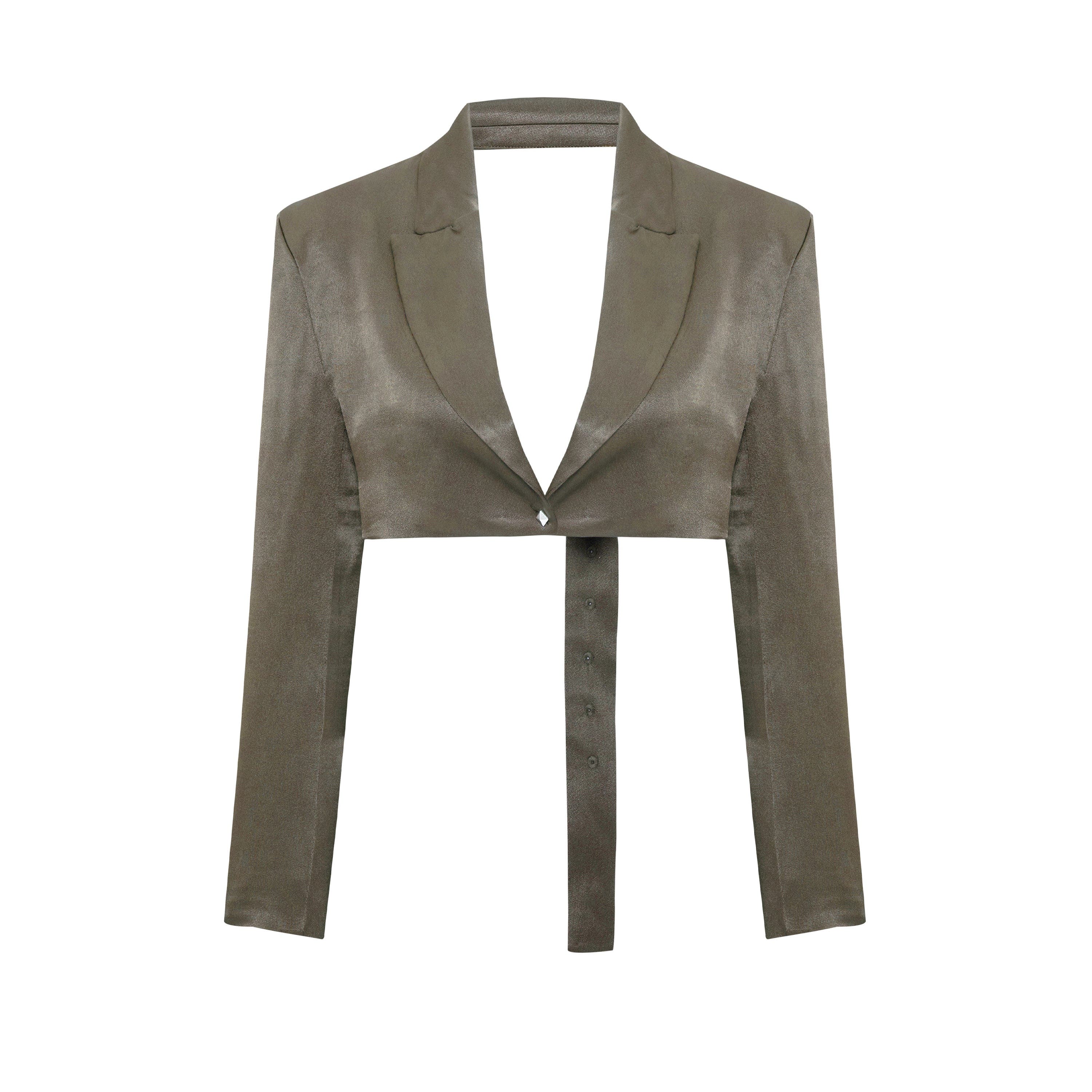 Linen Blend Crop Shiny Woven Jacket - image 3