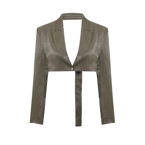 Pcfg Neutrals Linen Blend Crop Shiny Woven Jacket In Sand