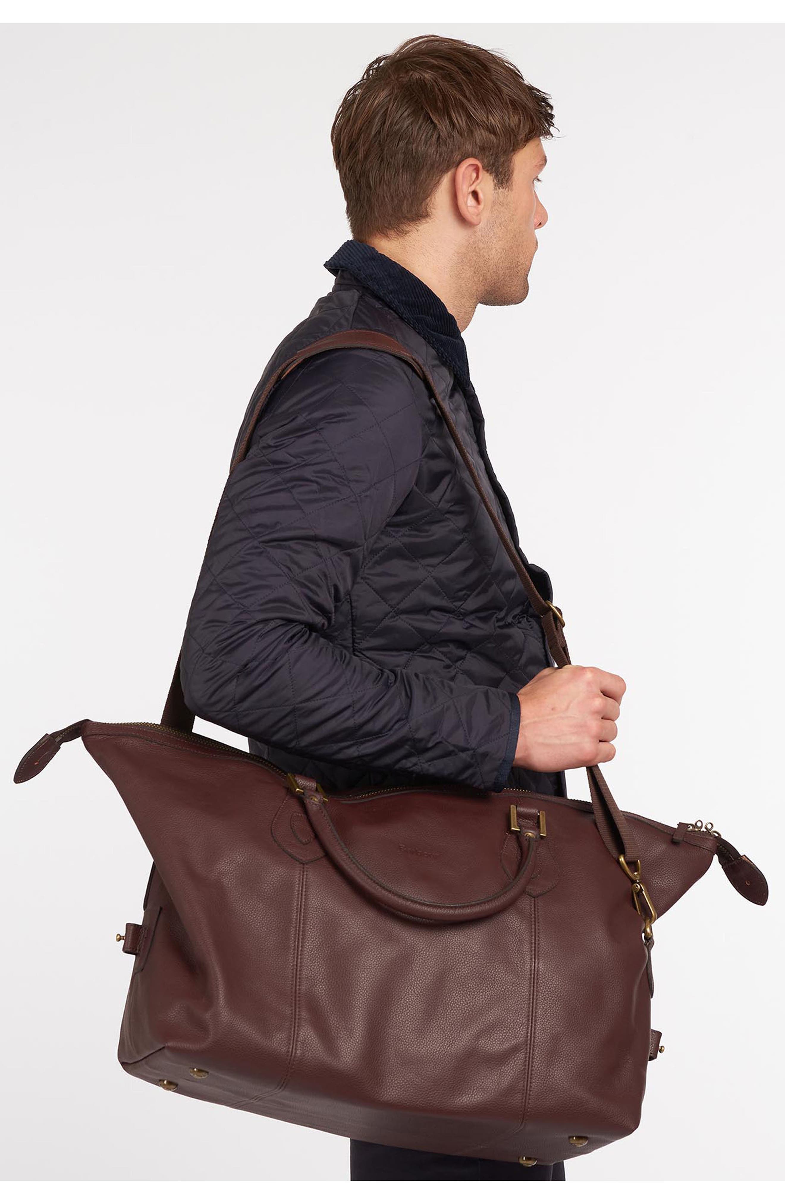 Barbour Medium Travel Explorer Leather Bag, Alternate, color, 