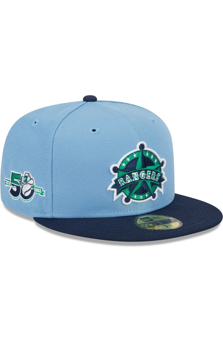 New Era Men's New Era Light Blue/Navy Texas Rangers Green Undervisor 59FIFTY Fitted Hat, Main, color,