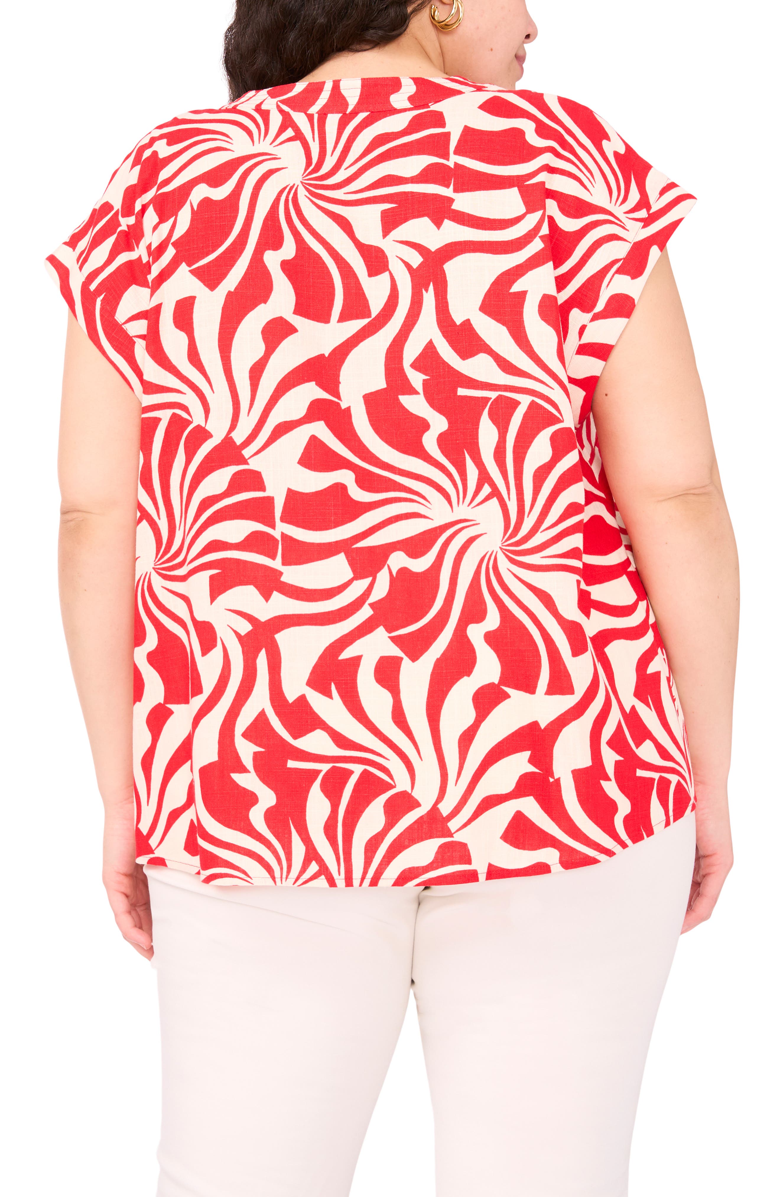 Split Neck Cap Sleeve Top - image 2