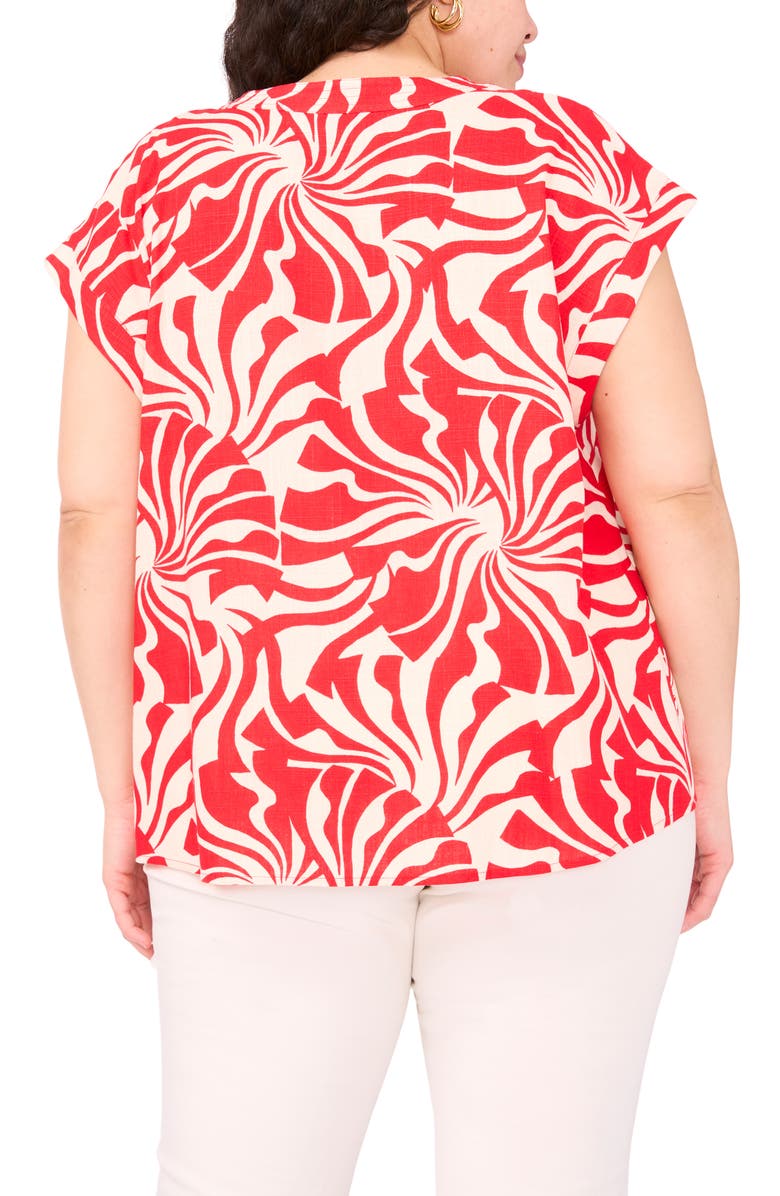 Vince Camuto Split Neck Cap Sleeve Top, Alternate, color, Radiant Red Swirl
