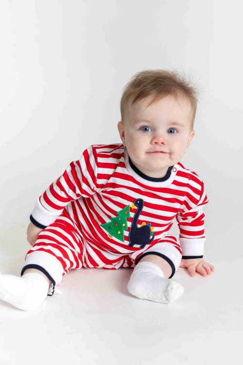 Florence Eiseman Stripe Knit Longall With Dino And Chistmas Tree In Red