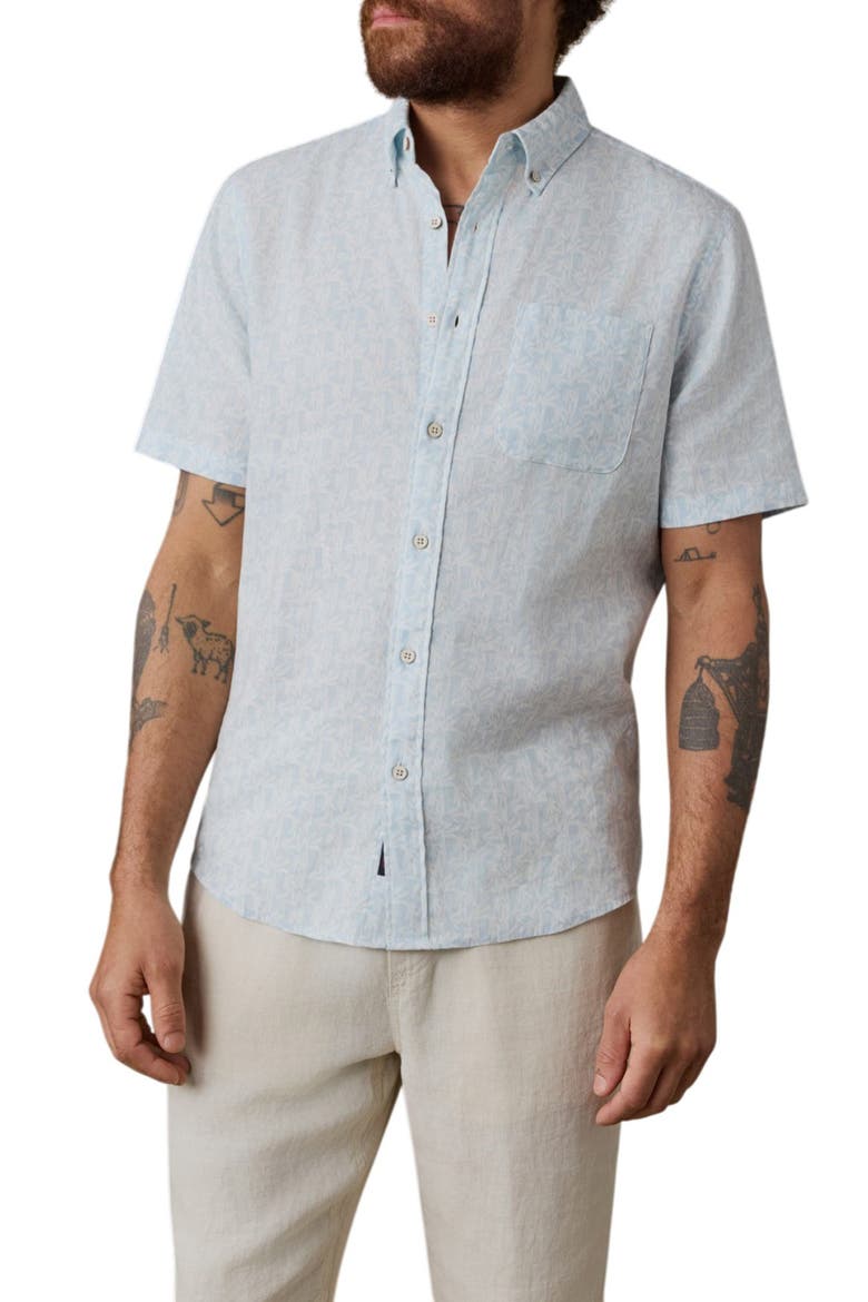 Breeze Short Sleeve Button-Down Shirt, Main, color, CLEAR SKY LEAF