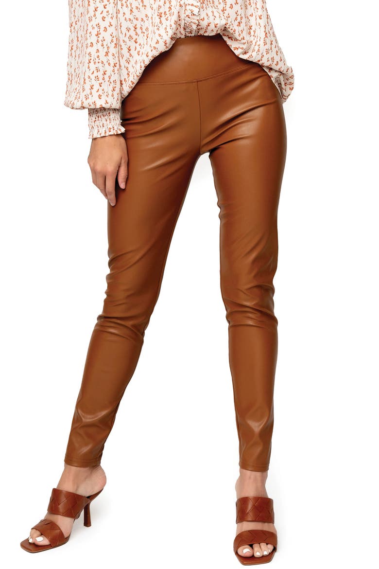 Gigi Essential Faux Leather Leggings, Main, color, COCOA
