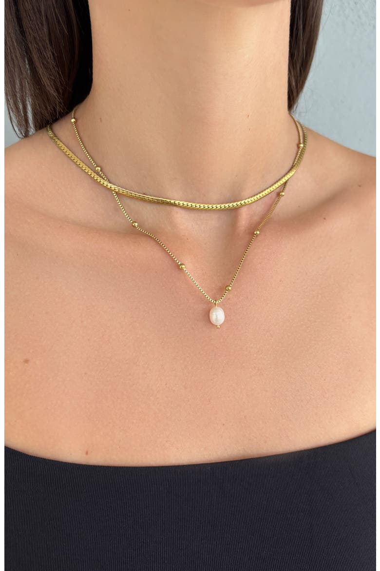 Set of 2 Assorted Chain Necklaces, Alternate, color, WHITE/ GOLD
