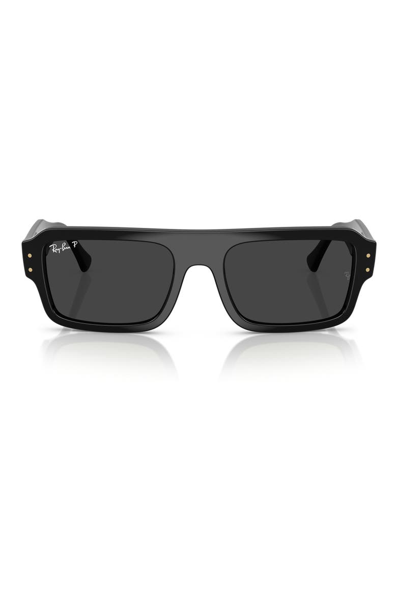 53mm Flacko Polarized Rectangle Sunglasses, Main, color, BLACK / POLAR BLACK
