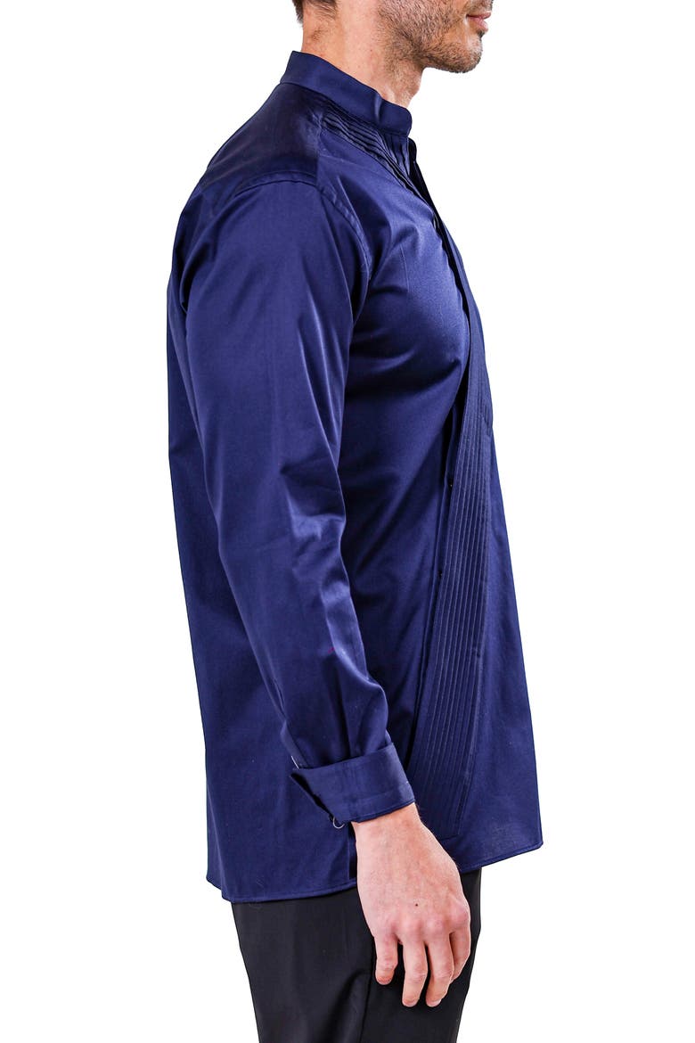 Kymono Asymmetric Pleat Button-Up Shirt, Alternate, color, BLUE