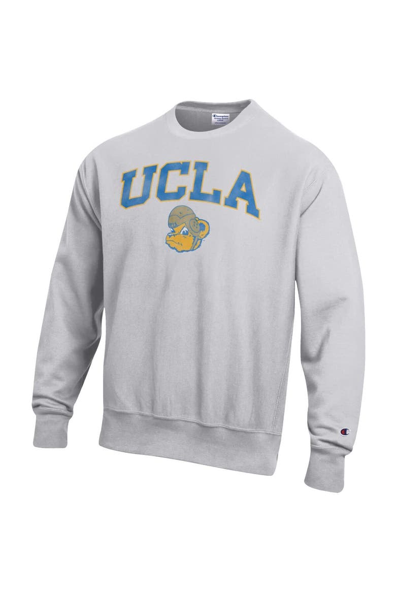 Men's Champion Gray UCLA Bruins Distressed Arch Over Logo Reverse Weave Crew Neck Sweatshirt, Alternate, color, Gray
