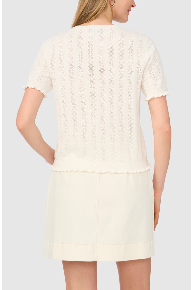 Pointelle Short Sleeve Cardigan, Alternate, color, NEW IVORY