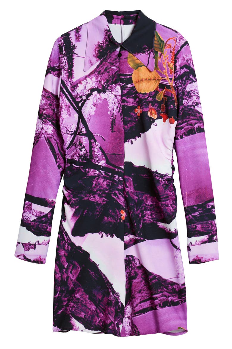 Print Long Sleeve Mini Shirtdress, Alternate, color, PURPLE