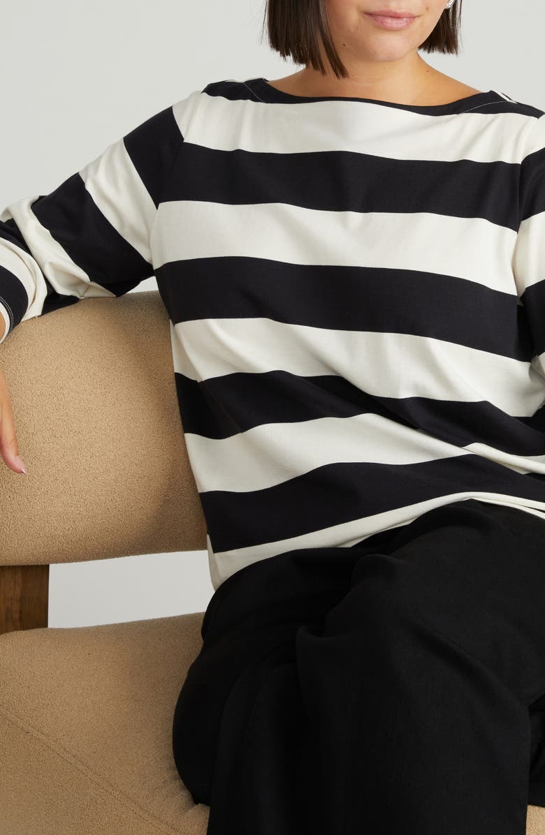 Universal Standard Belle Breton Stripe Top, Alternate, color, Ecru/ Black Rugby Stripe