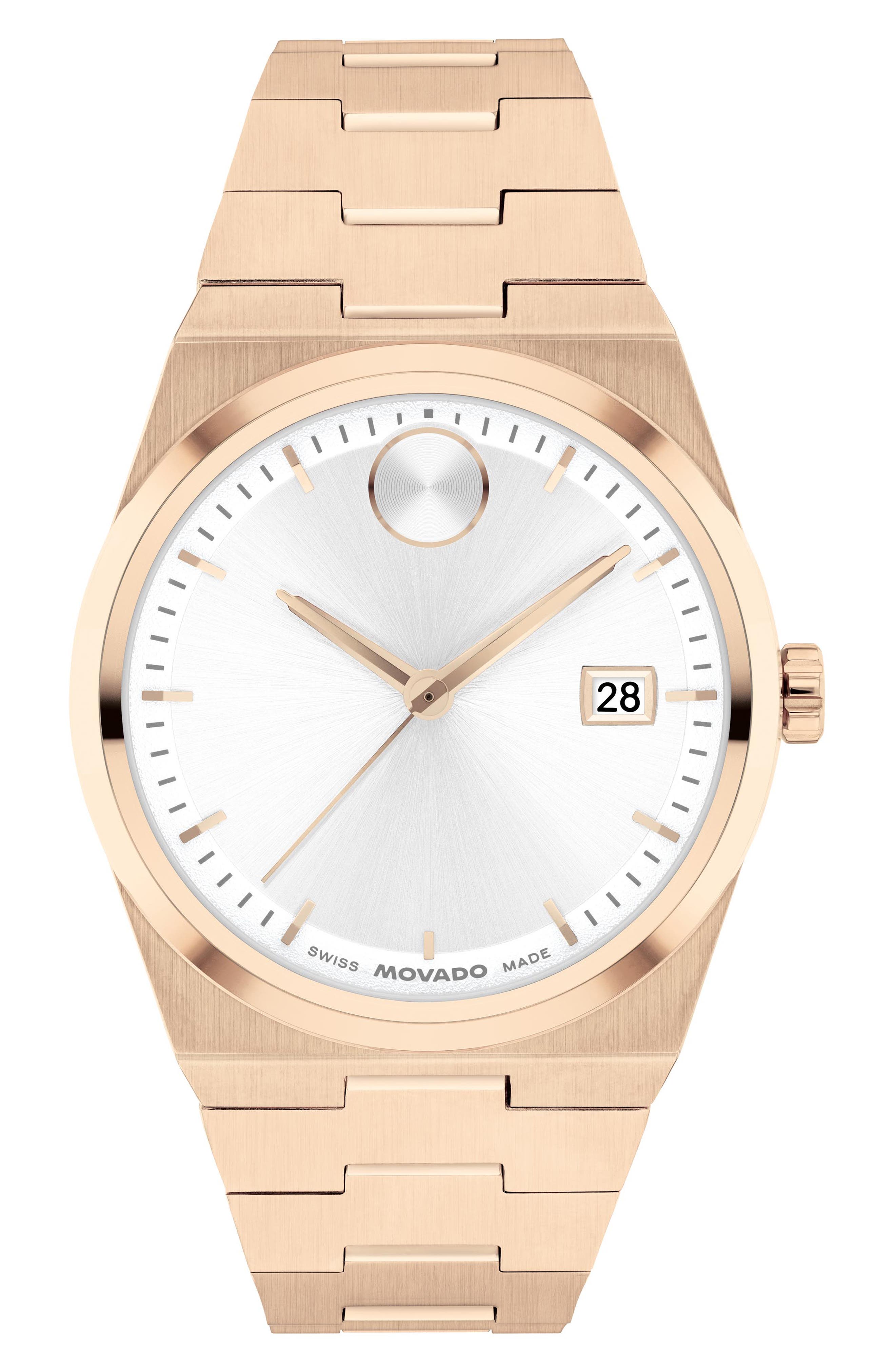 Movado Bold Quest Bracelet Watch, 35mm in White/Rose Gold 