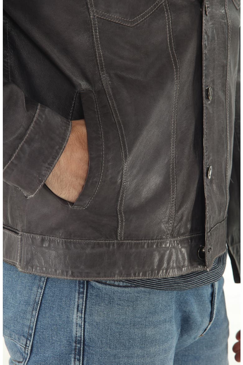 Leather Trucker Jacket, Alternate, color, BLACK